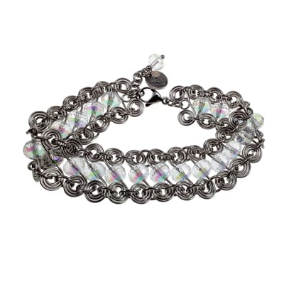 Brede Spiralen Armband met Transparante Kristallen, Armband Dames, RVS, Verstelbaar 16 tot 19 cm - Handgemaakt esde2