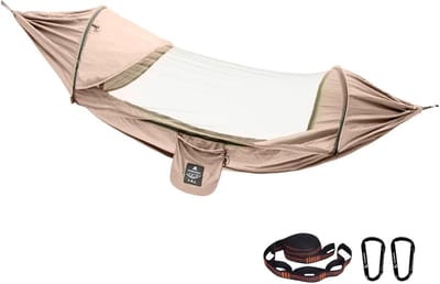 Camping Hangmat - Hangmat met Net - Ontspannen Buiten - Hoge Dichtheid Net - 270 x 140 cm - Goud