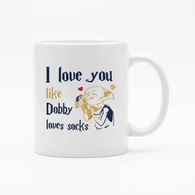 I Love You Like Dobby Loves Socks Koffiemok 330 ml – Grappige & Schattige Quote Mok voor Fantasyfans