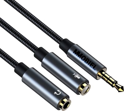 MMOBIEL Koptelefoon Splitter 3.5mm - Mic en Audio Splitter - Aux Splitter – 3.5mm 1 Male to 2 Female (Stereo en Microfoon) – Geschikt voor Telefoon, Laptop, PC, Tablet, Switch, Headset, enz. - 30cm