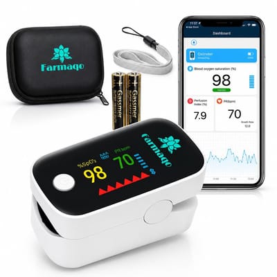 Vingertop Saturatiemeter - Pulsoximeter SpO2 Meter - Gezondheid Monitoren - Met Bluetooth en App - 8 Seconden - Wit en Grijs