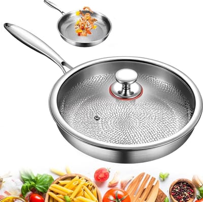 Titanium koekenpan - Gehamerde pan Antiaanbakpan - Gezond koken - Ongecoat natuurlijke antiaanbaklaag - 26-30 cm - Zilver