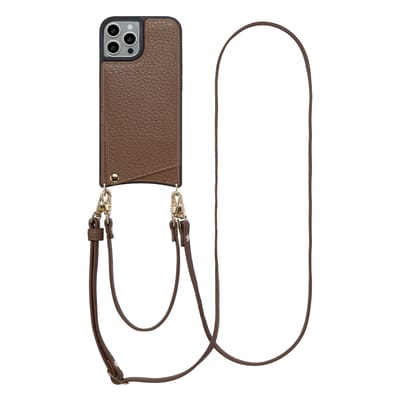 Selencia Hoesje - Geschikt voor Apple iPhone 15 Pro - Backcover met koord en pashouder - Mocha Brown