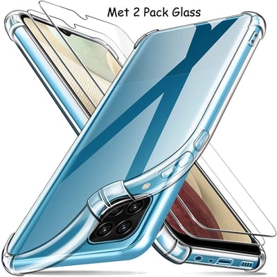 Hoesje Geschikt Voor Samsung Galaxy A12 Hoesje Anti Shock - Galaxy A12 Backcover hoesje + 2x Glazen Screenprotector