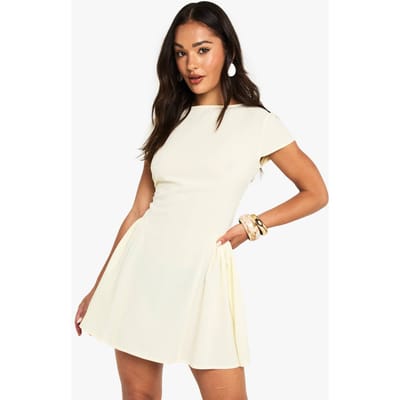 boohoo Dames Petite Mini-jurk met getextureerde, volumineuze rok | Citroen | Maat: 36