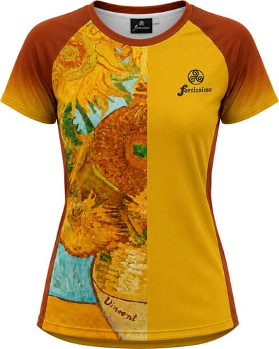 Fortissima Sportshirt Van Gogh Korte Mouwen - Sportkleding voor Dames - Hardloop Shirt - Bloemen - Zonnebloem - Maat XS