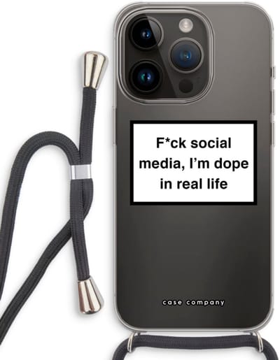 Case Company® - Hoesje met koord geschikt voor iPhone 14 Pro hoesje met Koord - I'm dope - Telefoonhoesje met Zwart Koord - Bescherming aan alle Kanten en Over de Schermrand