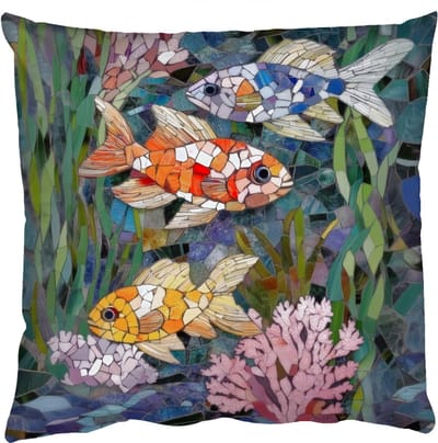 Sierkussens - Kussentjes Woonkamer - 50x50 cm - Vissen - Koraal - Zee - Mozaïek