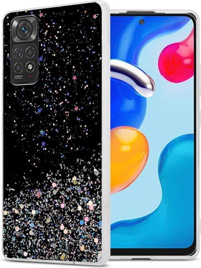 Cadorabo Hoesje geschikt voor Xiaomi RedMi NOTE 11 4G / 11S 4G in Zwart met Glitter - Beschermhoes van flexibel TPU silicone met fonkelende glitters Case Cover Etui