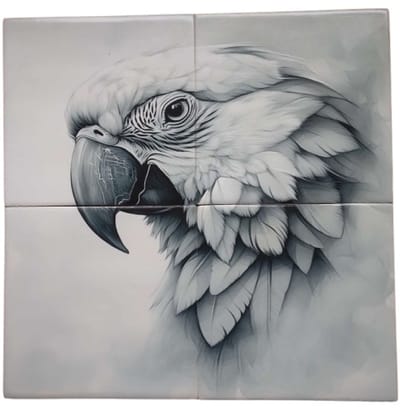 MadDeco Nederlands fabrikaat Witte Ara op plateau van 4 tegels Friese Witjes 13 x 13 cm per tegel