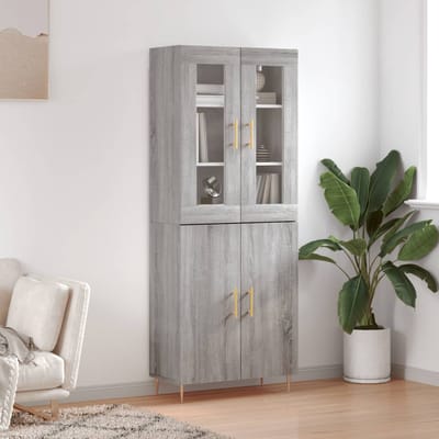 vidaXL - Hoge - kast - 69,5x34x180 - cm - bewerkt - hout - grijs - sonoma - eikenkleurig