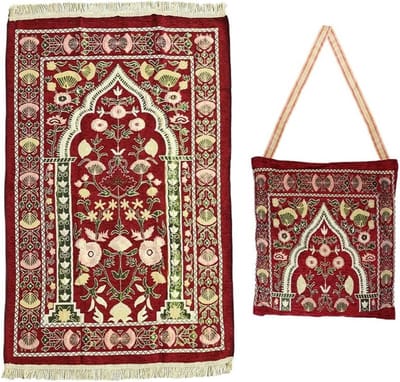 Elegante Vouwbare Gebedsmat voor Moslims, Draagbare en Opvouwbare Gebedsmat met Tas, Ideaal voor Ramadan en Religieuze Ceremonies (Rood)