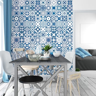 Zelfklevende tegelmuurstickers voor keuken en badkamer - 30 cementtegelstickers, Azulejos Rifisio - 30 stickers, 20x20cm
