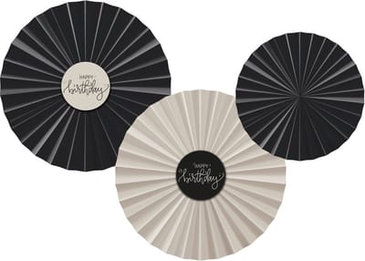 Folat - Crème noir papieren waaiers happy birthday - 3 stuks