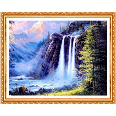 Peinture diamant thème paysage, broderie 5D, cascade, bricolage, strass, artisanat, cadeaux 20X30CM blue
