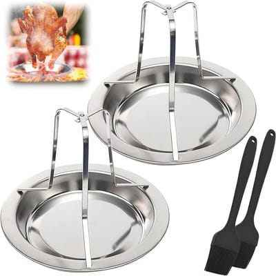 RVS Verticale Kip Grill met 2 Oliekwasten voor Oven en Grill - Perfect voor Kip Roosteren en Barbecueën