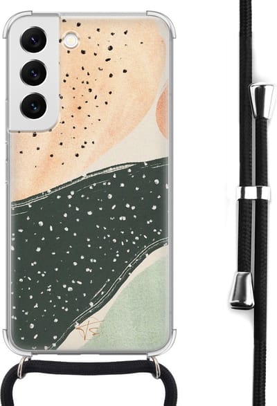 Hoesje met koord geschikt voor Samsung Galaxy S22 - Abstract peach - Inclusief koord - Crossbody beschermhoes - Transparant, Multi - Mooie Telefoonhoesjes