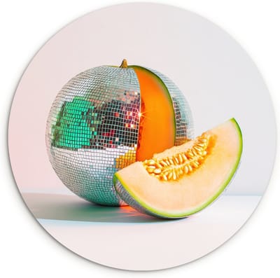 WallCircle® Wandcirkel 30x30 cm - Muurcirkel Disco - Discobal - Meloen - Pastel - Muurdecoratie woonkamer - Wanddecoratie keuken - Kamer decoratie accessoires - Ronde schilderijen