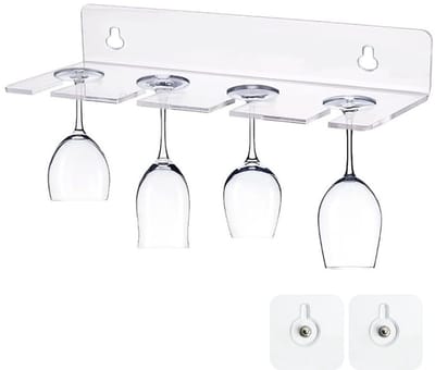 Dailygoods- Wijnglashouder Hangend - Acryl - Bevat 4 Wijnglazen - Geschikt voor Keuken/Bar/Restaurant - Robuust/Duurzaam - Afmetingen 30x7,5x5 cm - Bekerhouder