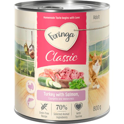 6x800g Feringa Classic Meat Menu Zalm & Kalkoen Kattenvoer
