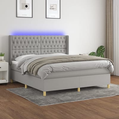 vidaXL - Boxspring - met - matras - en - LED - stof - lichtgrijs - 160x200 - cm