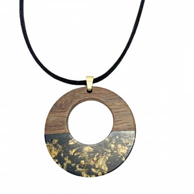 Ketting bruin hout goud vlokken verstelbaar - Charme Bijoux