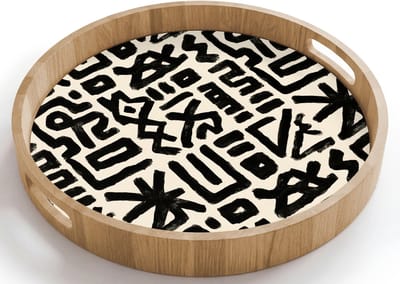 Dienblad rond 40x40 cm - Schootdienblad hout - Geometrisch - Figuren - Zwart - Borrelplank rechthoek - Plateau houten dienbladen