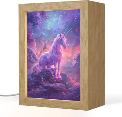 Nachtlampje 15x20 cm - Kinder lampje - Eenhoorn - Fantasy - Kasteel - Meisje - Paars - Roze - Tafellamp kinderkamer - Slaapkamer lamp - Bedlamp kinderen - Kinderlampje stopcontact - Wandlamp babykamer - Nachtlampjes