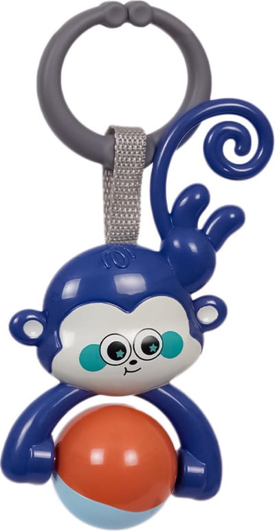 Speelgoedtopdeals - Rammelaar Hangspeeltje Buggyspeeltje - Aap blauw met bal