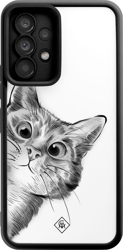 Casimoda® hoesje - Geschikt voor Samsung Galaxy A52 5G - Kat Kiekeboe - Zwart TPU Backcover - Kat - Wit