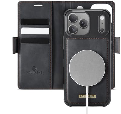 Solidenz Luxe 2-in-1 Wallet Hoesje geschikt voor iPhone 17 Pro - Geschikt voor MagSafe Hoes - Afneembare Case - Zwart