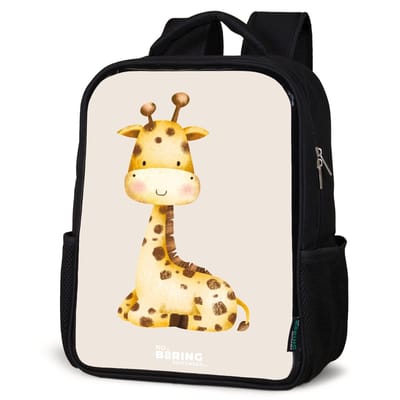 NoBoringSuitcases.com® - Rugzak zwart - Schooltas jongen & meisje - Liggende giraffe illustratie op beige achtergrond - Rugtas voor school - Boekentas kind - Schoolrugzak - Kinderrugzak