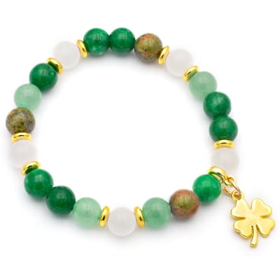 Bixorp Gems Klavertje Vier Armband met verschillende kralen - Edelsteen Geluksarmband - 8mm Kralen met Goudkleurige Bedels