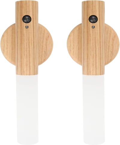 Houten wandlamp met bewegingssensor - Oplaadbare draadloze nachtlamp voor binnen