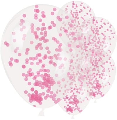 Roze confetti ballonnen ø 27,5 cm. 6 st. - ZAKJE 6 CONFETTI BALLONNEN AMSCAN - CONFETTI BALLONNEN ROZE MET PAPIEREN CONFETTI