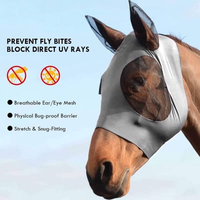 Comfortabele Vliegendeken voor Paarden met UV-bescherming, Rekbaar en Ademend, Grote Ogen en Oorbescherming, Ideaal voor Buitengebruik