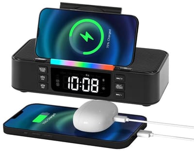 Draadloze Oplader Wekker met Bluetooth-Luidspreker en Nachtlampje - Digitale Alarmklok met Dubbel Alarm en Helderheid