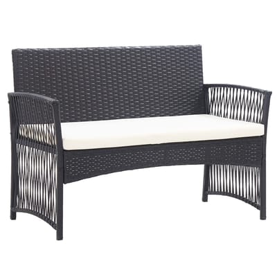 vidaXL - 4-delige - Loungeset - met - kussen - poly - rattan - zwart