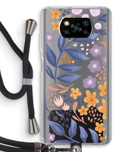 Case Company® - Hoesje met koord geschikt voor Poco X3 Pro hoesje met Koord - Flowers with blue leaves - Telefoonhoesje met Zwart Koord - Bescherming aan alle Kanten en Over de Schermrand