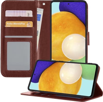 Hoesje - Met Pasjeshouder - Geschikt voor Samsung Galaxy A52 5G - Luxe Bookcase Portemonee - Flip Case - Kunstleer Book Case - Flipcase - Book Cover - Walletcase - Portemonneehoes - Telefoonhoesjes - Bruin