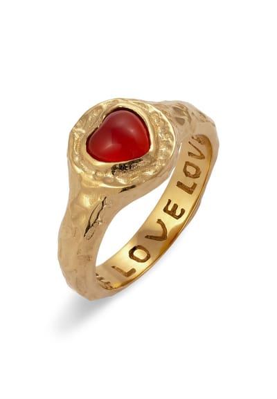 Haze & Glory - Ring - Siegelring Herz Onyx Rot 925 Sterling Silber Vergoldet - Me hearty - Dames