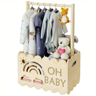 Dutchers.® Babyshower Cadeaumand - * - Babyshower Versiering - Gezamenlijke Geschenkmand - Houten Kist - Babyshower Cadeau - Gezamenlijke Cadeau Organizer - Voor Alle Geschenken - Natuurlijk Hout - Babyshower - Babyshower Organiseren - Zwangerschap