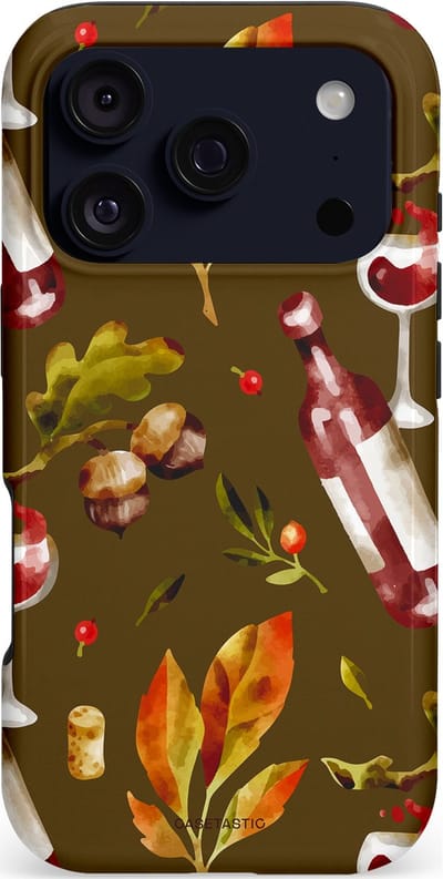 Casetastic hoesje geschikt voor Apple iPhone 17 Pro - MagSafe - Dubbellaagse bescherming - Rode Wijn Bladeren - Fashion Case - Donkergrijs Bruin Olijfgroen Bordeaux
