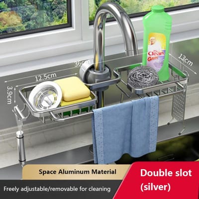 Keukenruimte Aluminium Gootsteen Afvoerrek Spons Opbergkraan Houder Zeepafdruiprek Plank Mand Organizer Badkameraccessoires gray