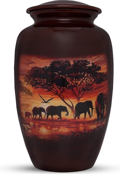 XXL As Urn - 3.5 Liter - Crematie Urn - Uniek - Voor Huisdieren of Menselijk As - Crematie As - Mini Urn - Decoratie Urn - Sunset Elephants