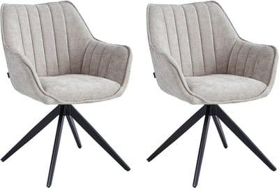 Colenis® - Yasmin Eetkamerstoel - Set van 2 - Taupe - Chenille Stof - Gestoffeerde zitting - Metalen poten - 180° - Draaistoel