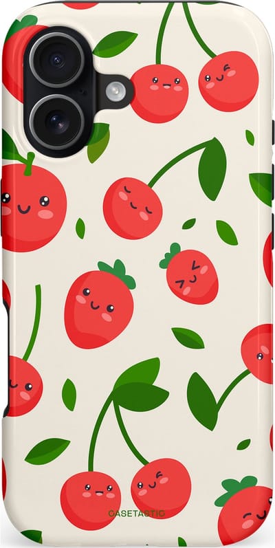 Casetastic hoesje geschikt voor Apple iPhone 17 - MagSafe - Dubbellaagse bescherming - Knappe Kers - Fashion Case - Crème Rood Wit Groen