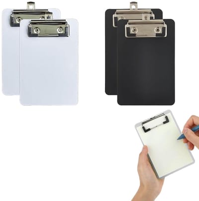 longziming -Klembord - Schrijfblok - Draagbaar Bordje - Waterdicht PP Materiaal - Metalen Clip Bevestiging - Robuust Kunststof - Ruimtebesparend Ontwerp - Ideaal Voor Mobiel Werken - 4 Stuks
