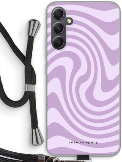 Case Company® - Hoesje met koord geschikt voor Samsung Galaxy A34 hoesje met Koord - Swirl Paars - Telefoonhoesje met Zwart Koord - Bescherming aan alle Kanten en Over de Schermrand
