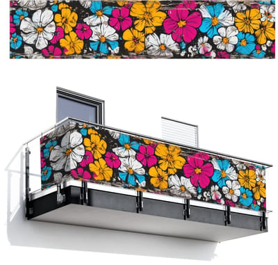 Balkonscherm 500x110 cm - Balkonposter Street Art - Bloemen - Mix - Balkon scherm decoratie - Balkonschermen - Balkondoek zonnescherm